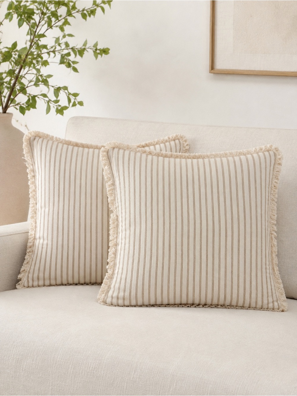 Tan and Cream Double Striped 8.5x9” Throw Pillow 2 Cases
